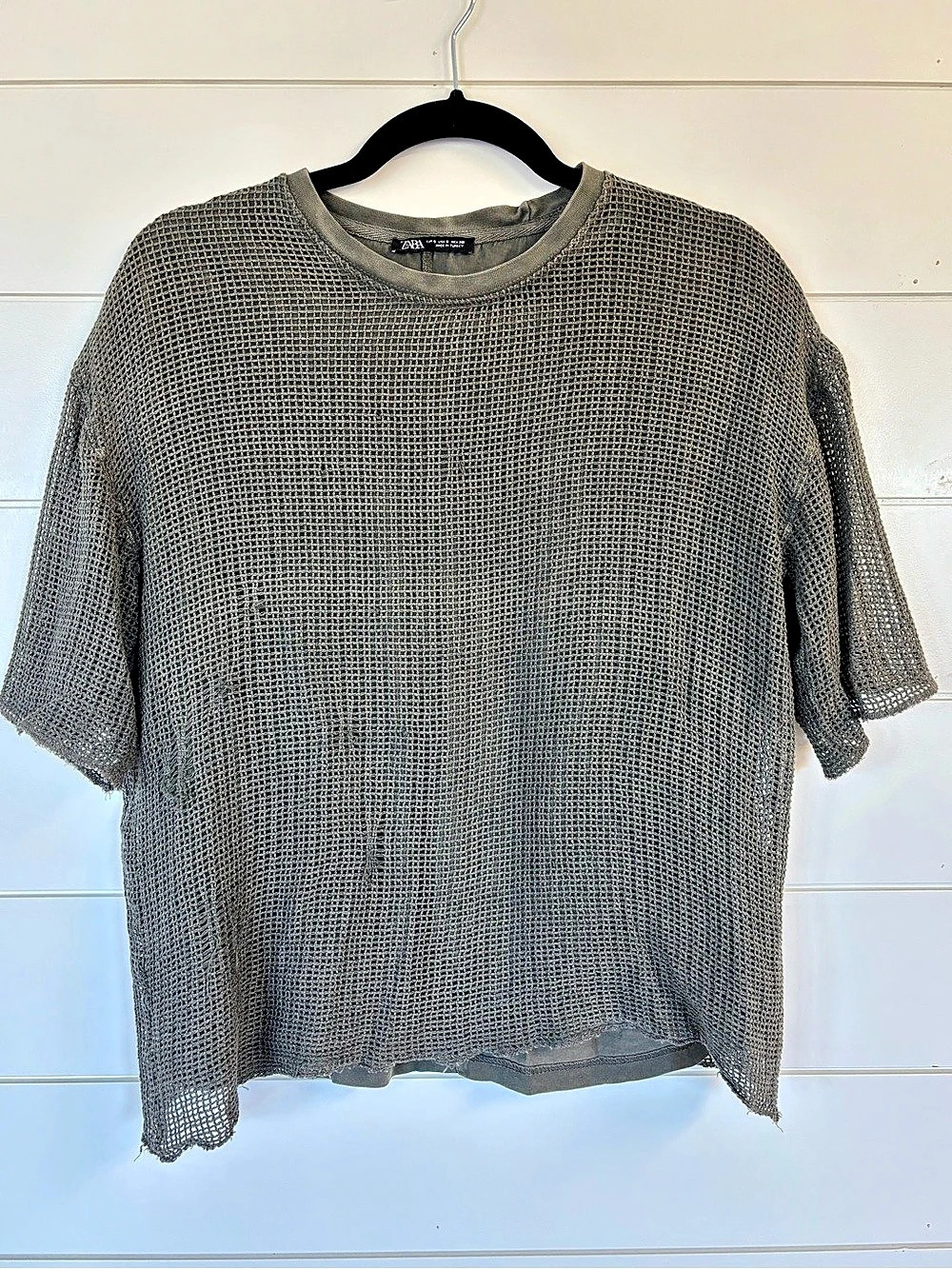 Zara Open Knit Short Sleeve Distressed Top